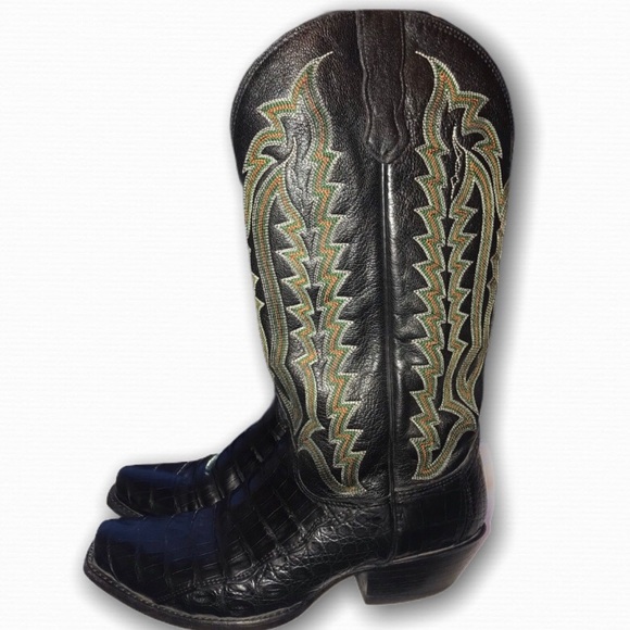 **SOLD** EUC Nocona Genuine Black Caiman Boots 7-1/2B - Picture 3 of 6